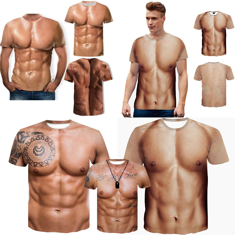 Creative and Funny Simulated Macho Muscle Chest and Abdominal Muscle Pattern Printed T-Shirt, Trendy Men's Fashionable and Handsome Short-Sleeved Shirt Creative and Funny Simulated Macho Muscle Chest and Abdominal Muscle Pattern Printed T-Shirt, Trendy Men's Fashionable and Handsome Short-Sleeved Shirt