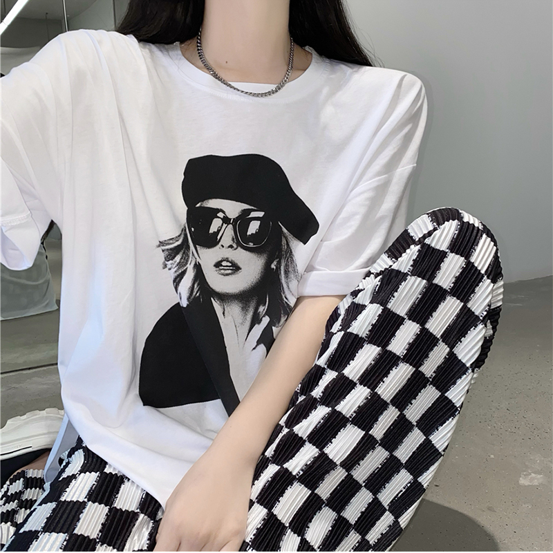 Korean version 100 hitch loose and slim medium long version T-shirt woman 2022 summer new women's clothing online red short sleeve casual blouses