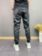 Spring and Autumn Men's Trendy PU Leather Pants Youth Korean Style Windproof and Waterproof Six-Pocket Solid Color Puffy Leg Casual Pants