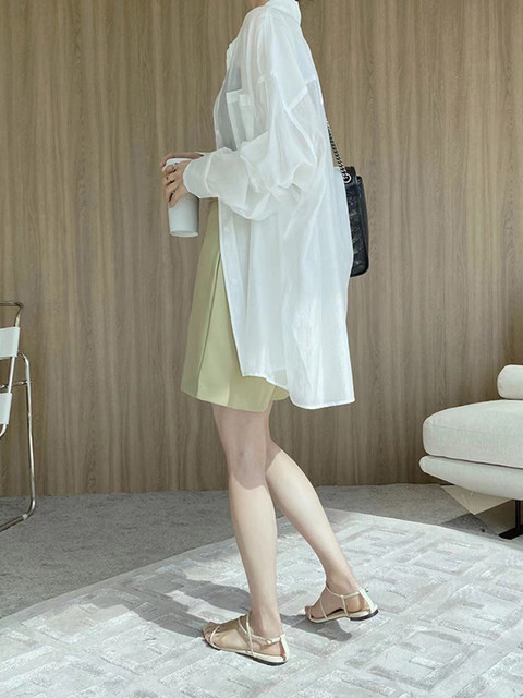 Tencel Sun Protection Shirt for Women, Summer Thin Style, Outerwear with Straps, French Style Top, Lazy Style, Slightly Sheer Shirt, Cardigan Jacket, Fairy Style