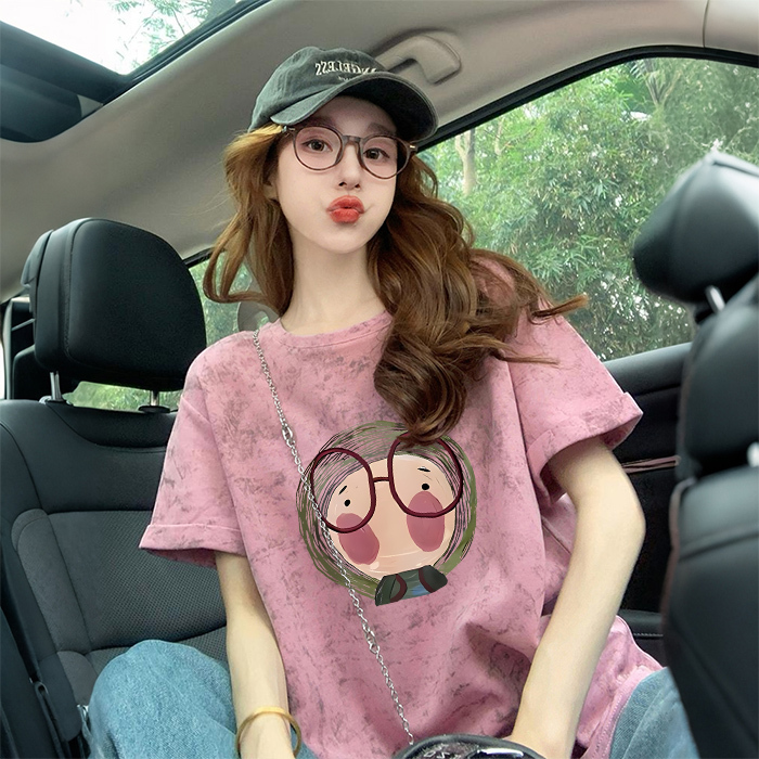 Graffiti Retro Print Short-Sleeved T-Shirt for Women 2026 New Summer Style Salt-Style Cartoon Age-Reducing Top Casual T-Shirt