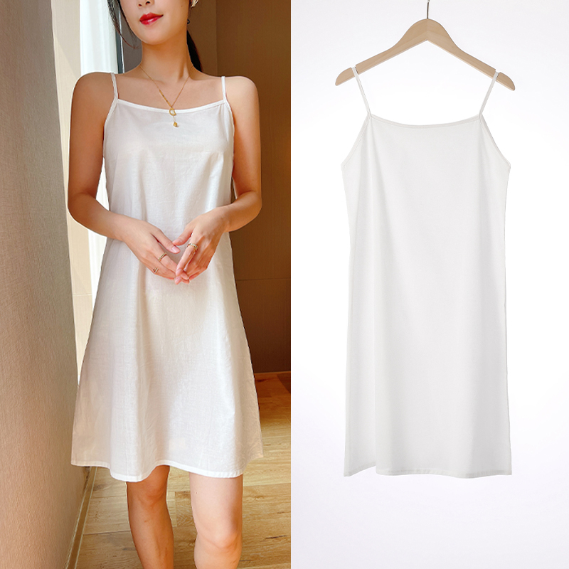 Pure Cotton Inner Slip Dress, Mid-Length Dress, Petticoat, Anti-Exposure, Women's Summer Artistic Hanfu Thin Camisole Dress