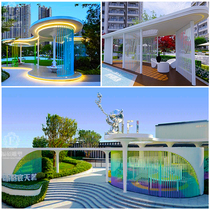 Customized large stainless steel new Chinese style gallery steel structure metal curved single-arm promenade special-shaped landscape pavilion customization