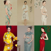  Pregnant women photo photo clothing Chinese Feng shui ink Gongbi painting cheongsam new retro style pregnant women photo clothing