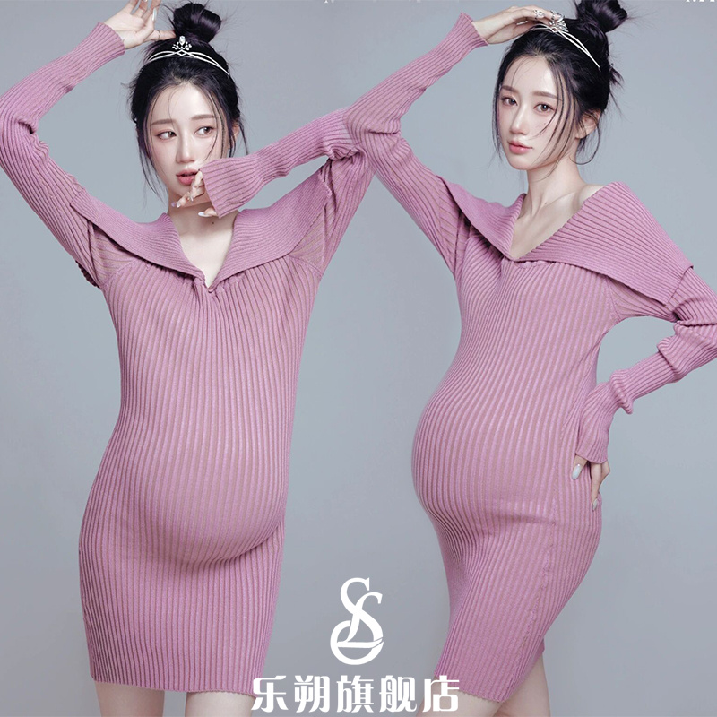 New maternity photo photography costume studio fashion pregnant mother belly art photo slim knit skirt