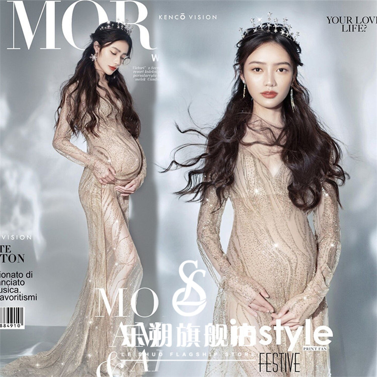 Pregnant woman photo clothing Pregnant woman photo clothing Sexy gold sequined yarn dress Pregnant mommy art photography photo dress