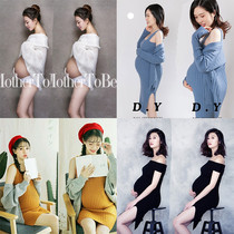  Pregnant women photo clothing Photo studio photography photo one-shoulder knitted sweater Japanese small fresh pregnant women photography clothing