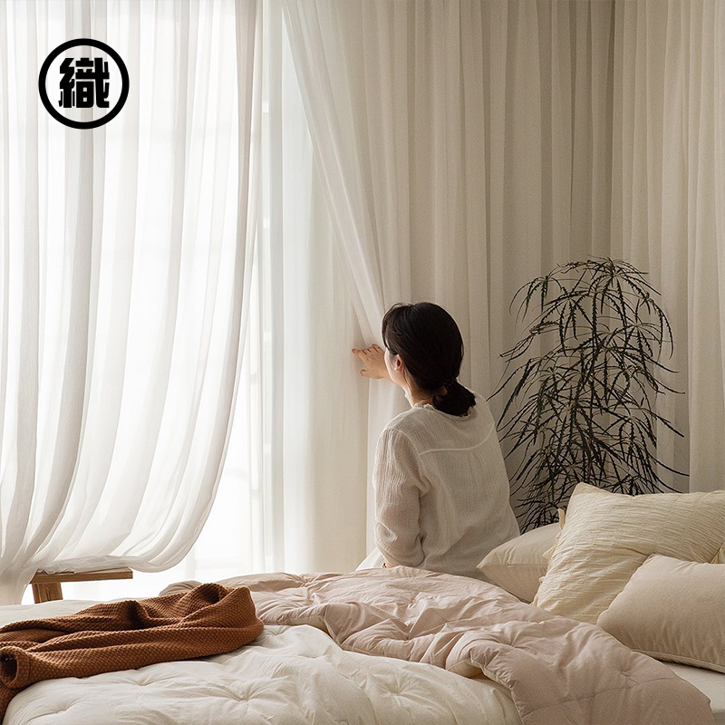 Weaving and selecting modern wind Japanese-style gauze curtains, light-proof, impermeable living room, bay window, bedroom balcony, blackout, white gauze curtain