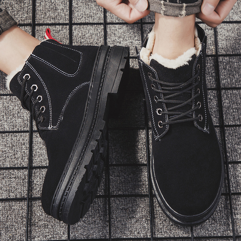 2019冬季工装靴男潮鞋男鞋高帮鞋英伦风男士中帮雪地靴棉鞋靴子