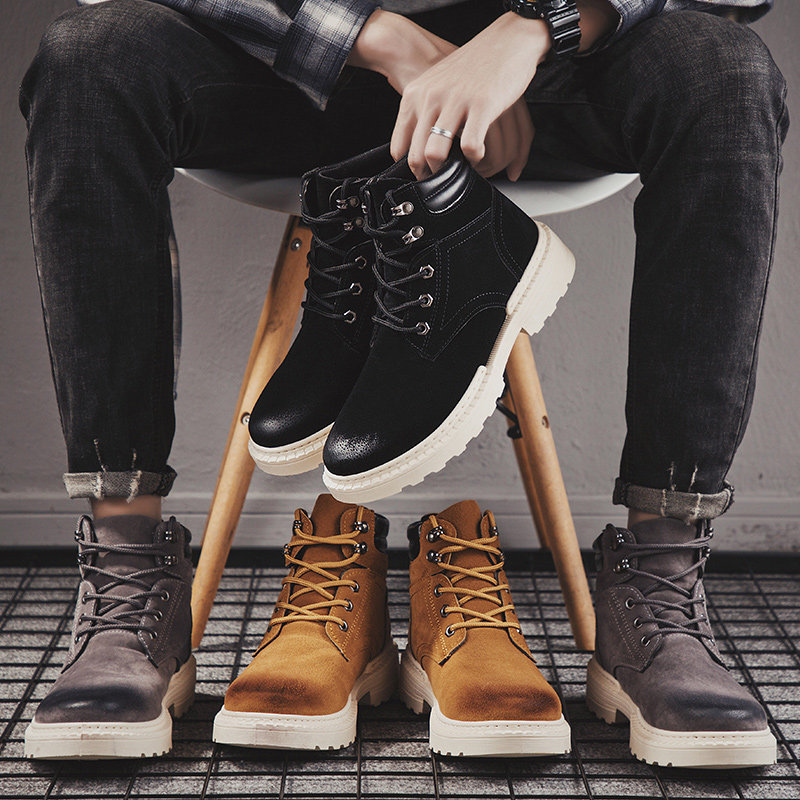 2019年秋冬季英伦高帮鞋子中帮男靴潮鞋工装军靴皮靴沙漠靴男鞋