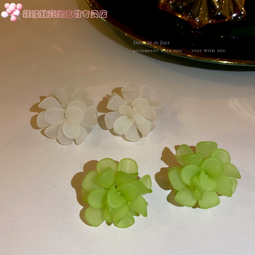 Свежая серебряная игла, акриловые серьги, серебро 925 пробы, в цветочек, популярно в интернете