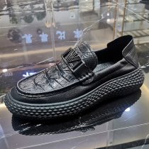 Mens shoes 2022 new leather shoes mens spring genuine leather thick bottom Inron crocodile tattooed casual shoes mens pure leather bean-bean shoes