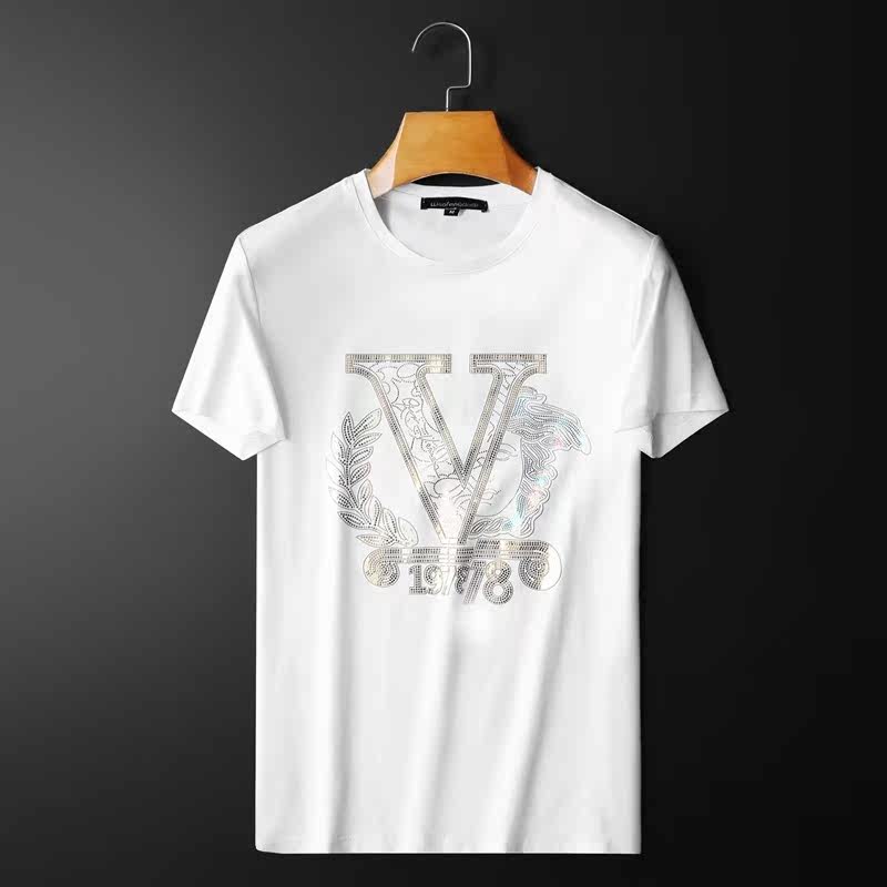 Europe station 2022 Summer new high-end quality silk light cotton Medusa V pattern Men's trendy short sleeve T-shirt
