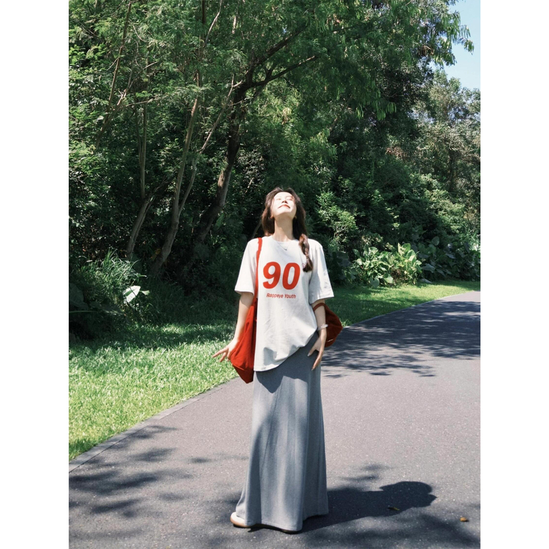 2026 Summer Korean Style Long Skirt for Women, Versatile Slimming Drawstring Straight Split Long Skirt with Draping Effect