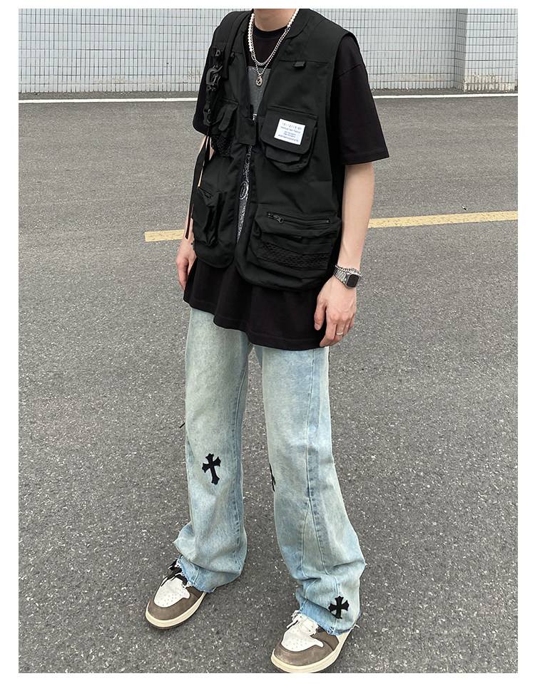 European and American high street CH Crook cross jeans for men, American hip-hop vibe street loose straight flared pants pic 11