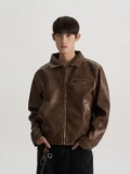 Puee американская ретро уличная квадратная куртка Harrington с потертостями из искусственной кожи, модная чистая короткая куртка