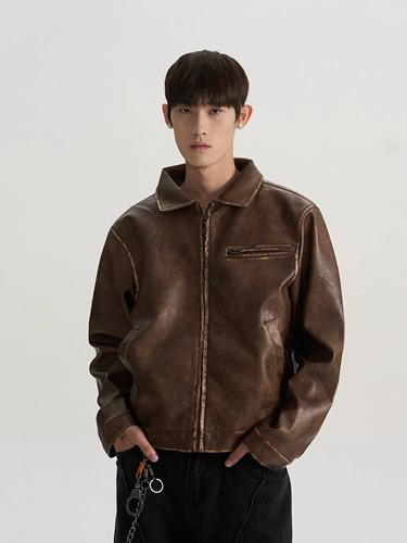Puee американская ретро уличная квадратная куртка Harrington с потертостями из искусственной кожи, модная чистая короткая куртка