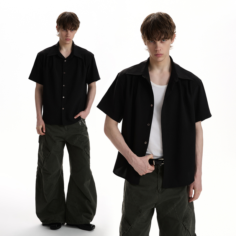 A Puee Classic Simple Deconstructed Cut Short-Sleeve Shirt Cleanfit High-End Casual Versatile Regular Shoulder Shirt A Puee Classic Simple Deconstructed Cut Short-Sleeve Shirt Cleanfit High-End Casual Versatile Regular Shoulder Shirt