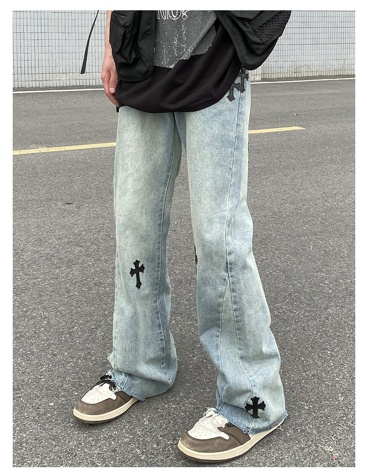 European and American high street CH Crook cross jeans for men, American hip-hop vibe street loose straight flared pants pic 5
