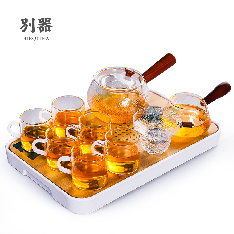 Hammer pattern glass Gongfu tea set Household Japanese simple flower tea cup high temperature side handle pot tea set heat resistance