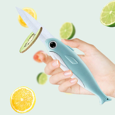 Small fish ceramic knife non-staple food fruit knife creative knife dormitory household peeling knife sharp grinding-free folding melon and fruit knife