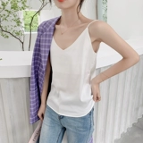 Майка топ, шелковый белый сексуальный костюм без рукавов, V-образный вырез