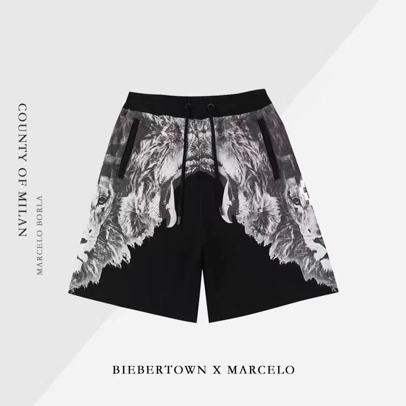 Authentic Trendy Brand Marcelo Burlon Mb Lion Wing Shorts Sports Beach Shorts for Men and Women