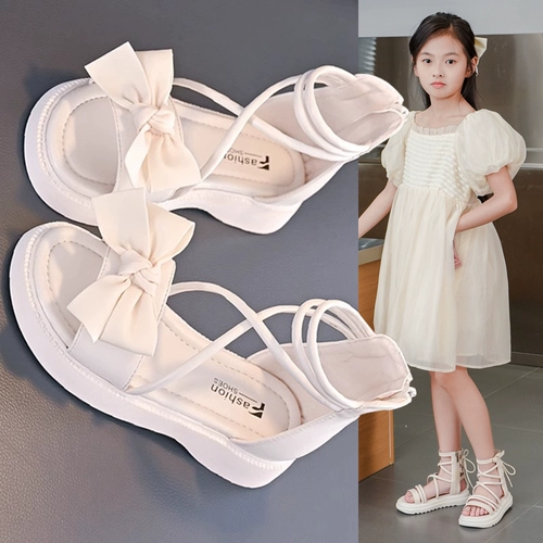 Летние сандалии, наряд маленькой принцессы, пляжная пляжная обувь, в западном стиле, подходит для подростков, мягкая подошва