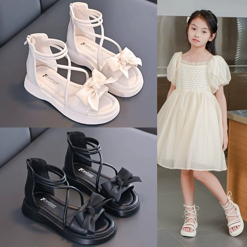 Летние сандалии, наряд маленькой принцессы, пляжная пляжная обувь, в западном стиле, подходит для подростков, мягкая подошва