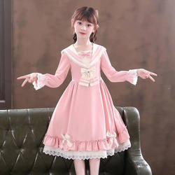Girls' Lolita Princess Dress Autumn New Style Medium and Large Children's Preppy Style Dress Girls' Stylish Long-Sleeved Dress
