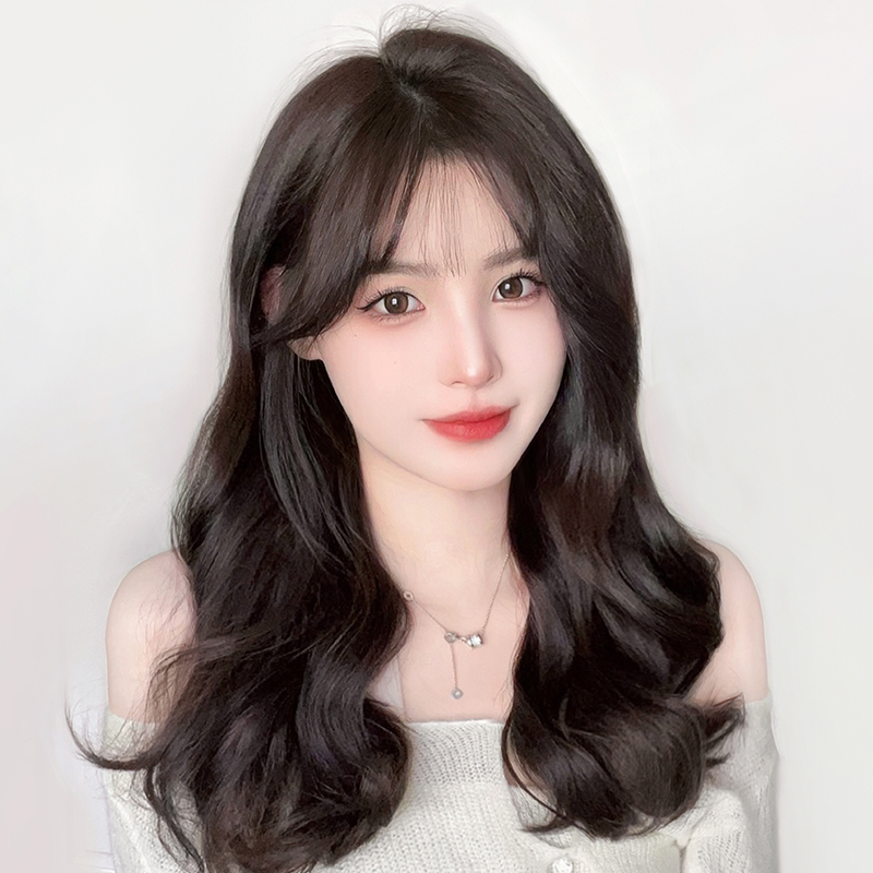 Wig women long hair full head cover natural simulation medium long curls 2021 fashion new wig set big wave