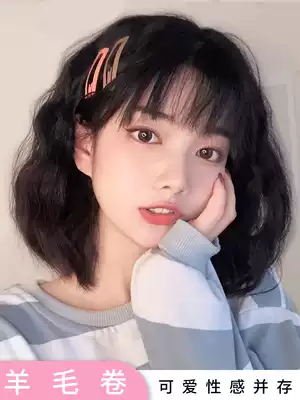 Wig female short hair Korean hairstyle wool roll full head round face repair fluffy natural wave head bangs wig