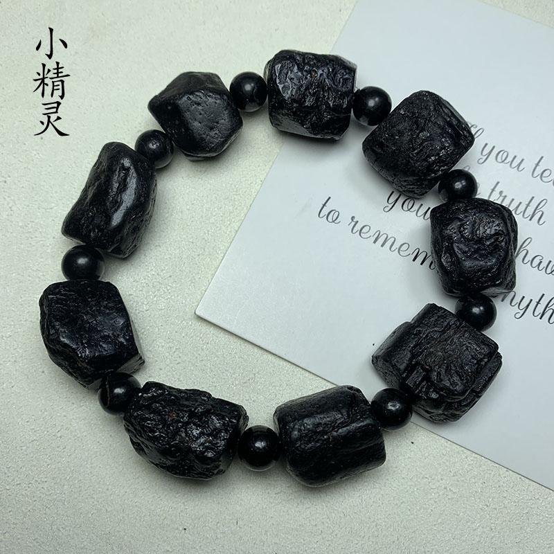 Black Tourmaline Raw Stone Bracelet Natural Tourmaline Crystal Dazzling Black Grade Black Tourmaline Raw Stone Cube Bracelet Bracelet for Men and Women