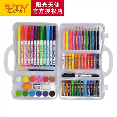sunny Sunshine Angel painting set 65 pieces of children's art combination solid watercolor color pencil Soft Head watercolor pen oil painting stick student drawing interest class portable kindergarten art Kit Kit