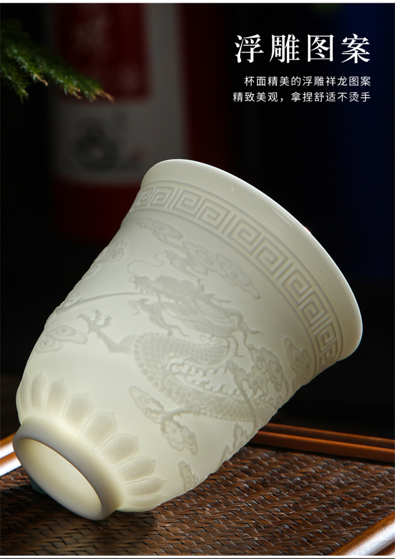 Suet jade porcelain masters cup large household dehua white porcelain ceramic tea cup sample tea cup single pu - erh tea fragrance - smelling cup