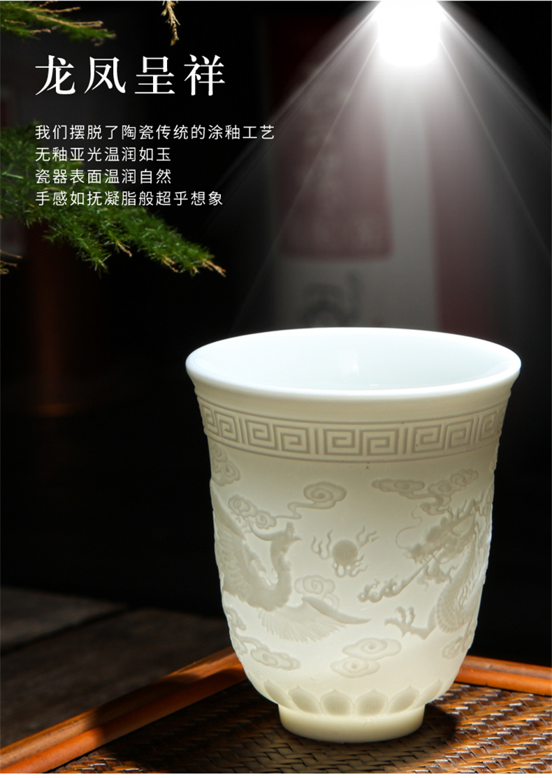 Suet jade porcelain masters cup large household dehua white porcelain ceramic tea cup sample tea cup single pu - erh tea fragrance - smelling cup