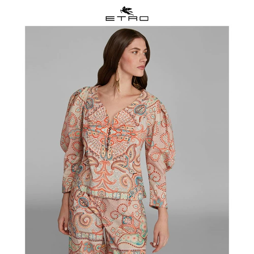 [Hui] etro ai bang/2020 весна и лето Новая/Женская Перси Печатная Леди V -NECK Рубашка