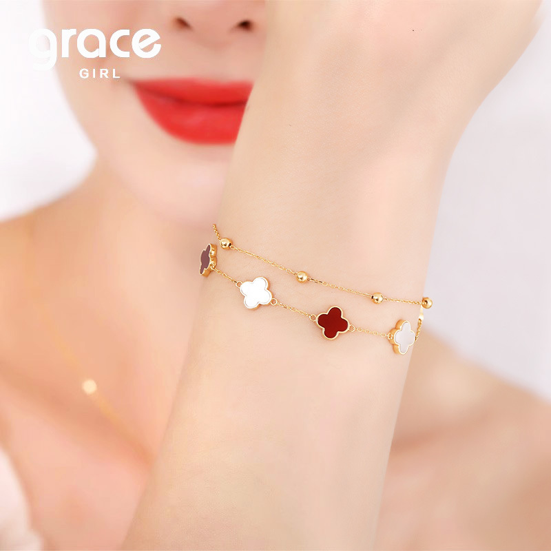 Grace Girl 18K Gold Five-Leaf Clover Bracelet with a Light Luxury Design, a Birthday or Valentine's Day Gift for Your Girlfriend