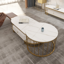 Daofan light luxury oval marble coffee table simple modern living room small apartment slate coffee table TV cabinet combination