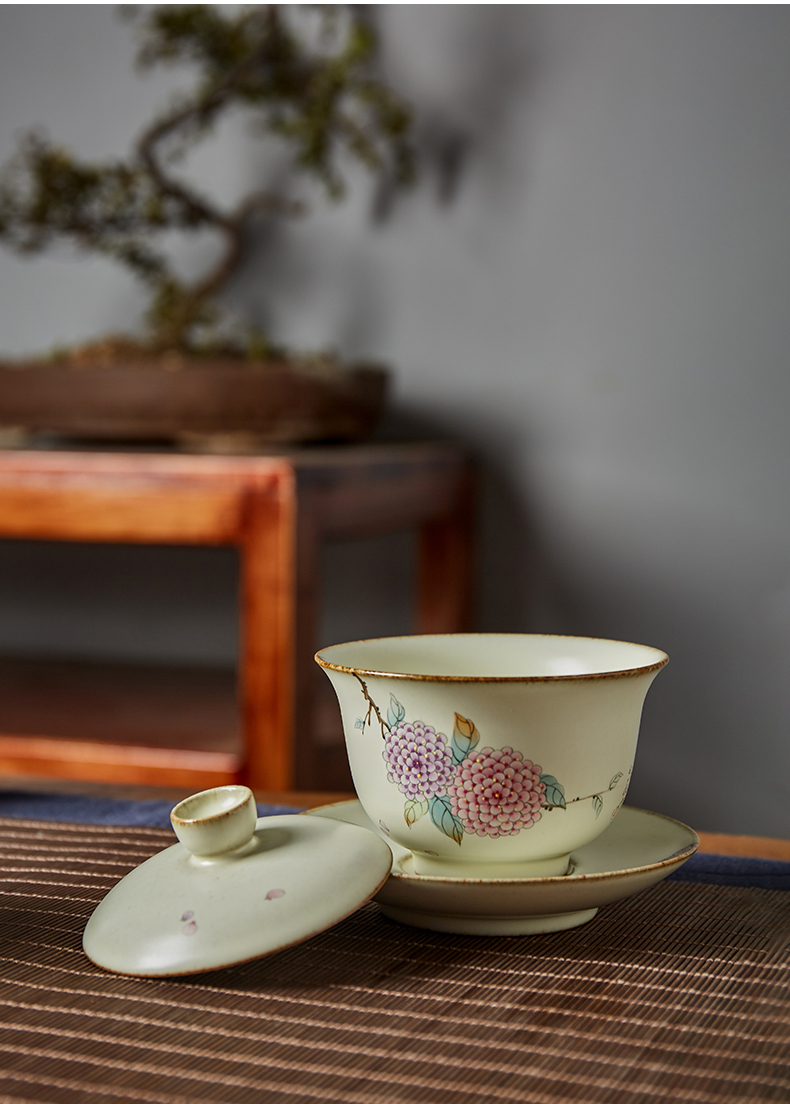 Shot incarnate your up hand - made hydrangea only three tureen jingdezhen ceramic kung fu tea tea bowl cover cup