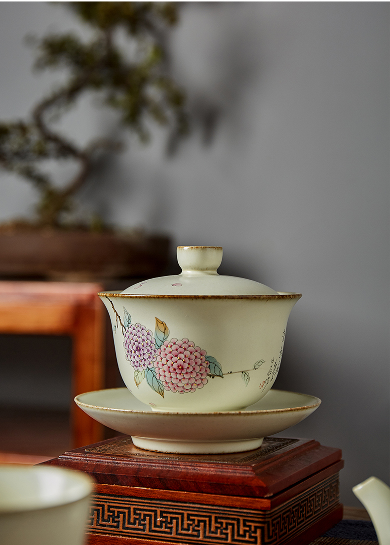 Shot incarnate your up hand - made hydrangea only three tureen jingdezhen ceramic kung fu tea tea bowl cover cup