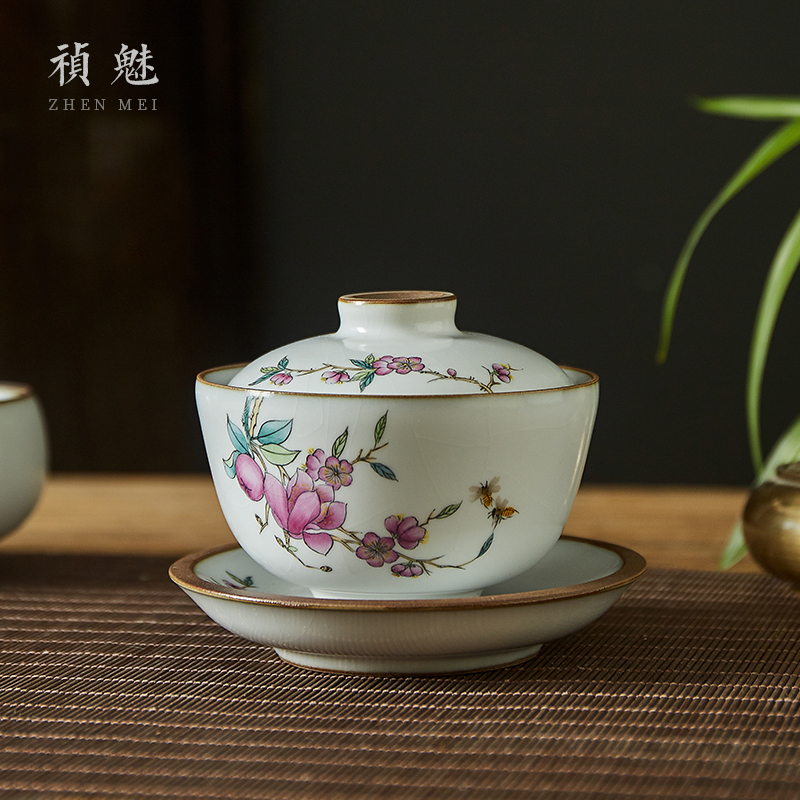 Shot incarnate your up hand - made yulan three only tureen jingdezhen ceramic cups kung fu tea tea bowl cover cup
