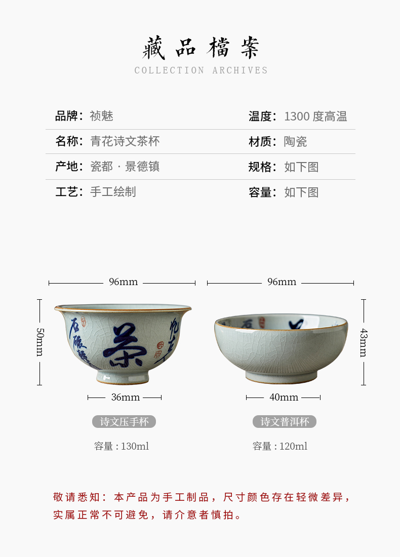 Shot incarnate the blue and white verse cup of jingdezhen ceramic manual pressure hand kung fu tea tea cup master cup single CPU