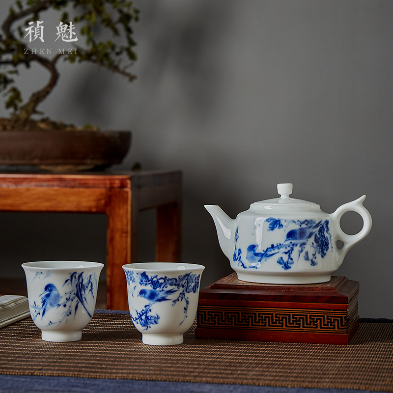 Jingdezhen blue and white flower pot shot incarnate the hand - made ceramic kung fu tea set household filter teapot single pot