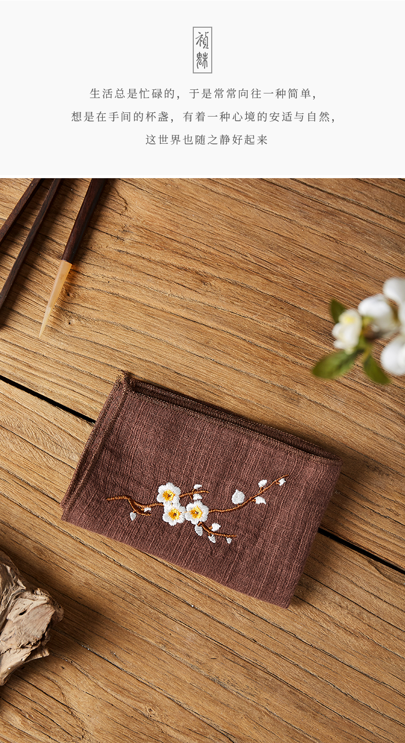 Jingdezhen kung fu tea accessories embroidery tea towel Chinese wind thickening of pure cotton and linen bibulous tea towel