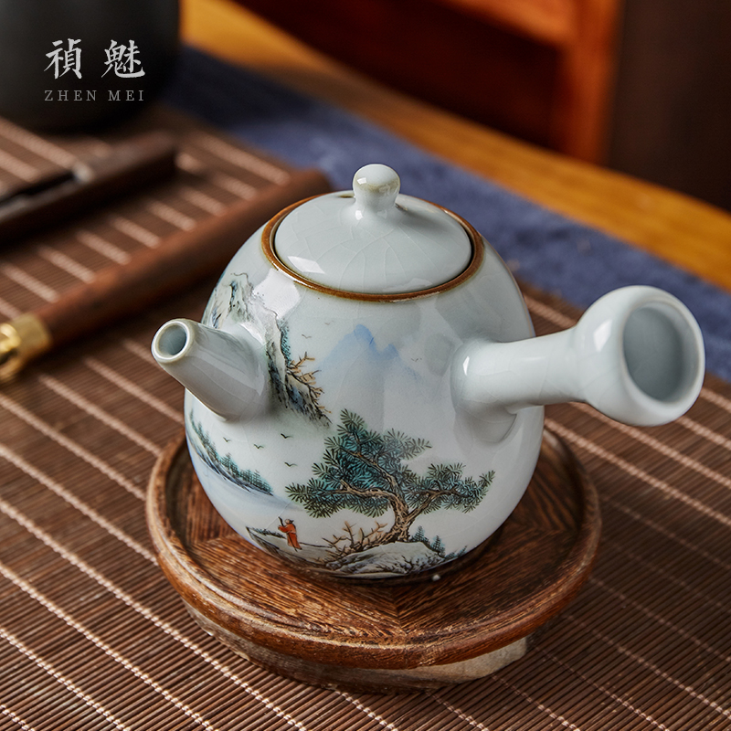 Shot incarnate your up hand - made scenery side put the pot of jingdezhen ceramic kung fu tea set household ball hole filter the teapot