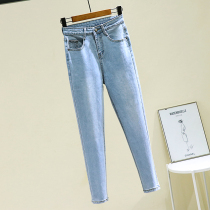 Light-colored jeans Nine-point pants Womens small feet slim high waist Slim thin tall small tight stretch