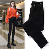 Black stretch jeans womens high waist Korean slim slim thin high skinny pants pants 2021 new