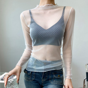 Sexy hot girl lace see-through bottoming shirt women's mesh