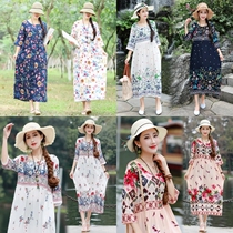 Bohemia seaside holiday floral skirt 2021 New Pocket Style Thin Art size dress national style